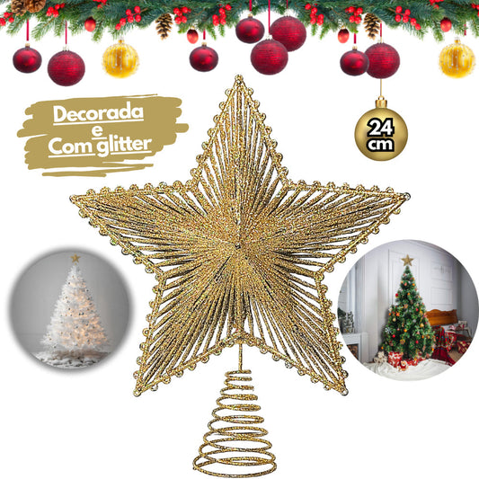 24cm Shiny Wire Star with Glitter for Metallic Christmas Tree