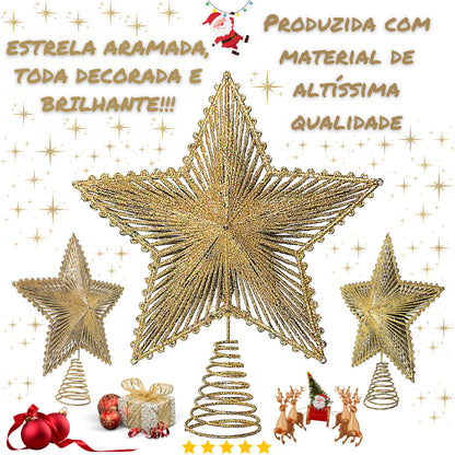 24cm Shiny Wire Star with Glitter for Metallic Christmas Tree