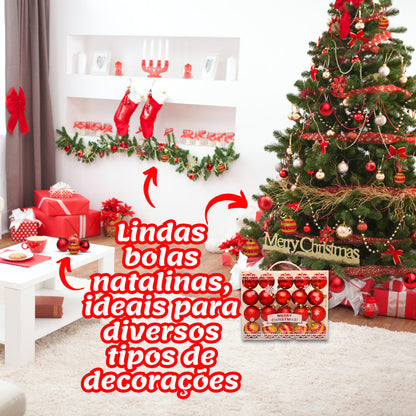 Kit of 20 Large Christmas Balls 6cm Decorated Smooth Matte with Glitter