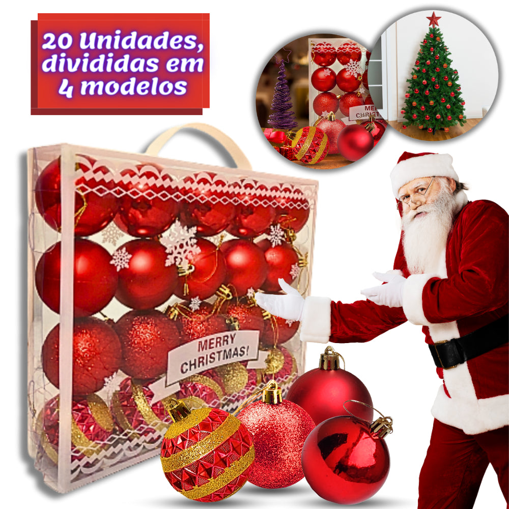 Kit of 20 Large Christmas Balls 6cm Decorated Smooth Matte with Glitter