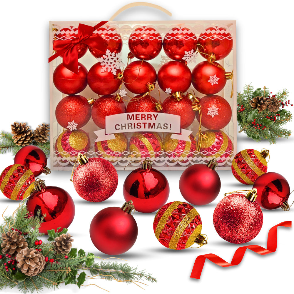Kit of 20 Large Christmas Balls 6cm Decorated Smooth Matte with Glitter