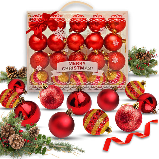 Kit of 20 Large Christmas Balls 6cm Decorated Smooth Matte with Glitter