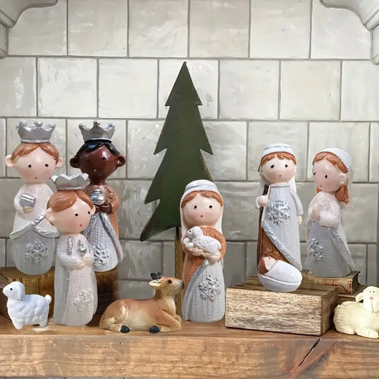 Nativity Scene with 12 Pieces of Christmas Scene - Bohemian Style Resin