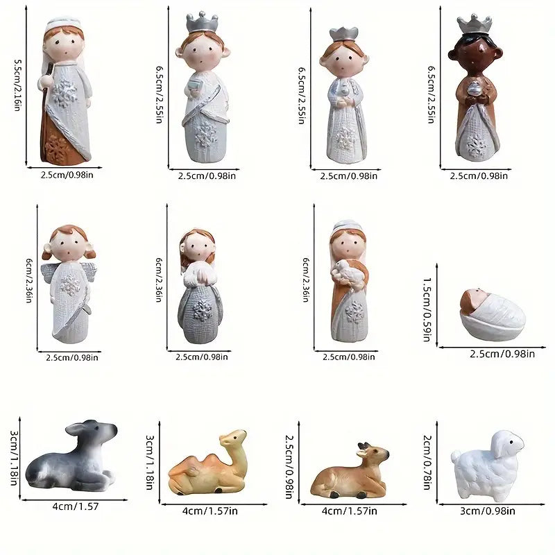 Nativity Scene with 12 Pieces of Christmas Scene - Bohemian Style Resin