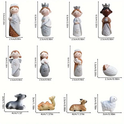 Nativity Scene with 12 Pieces of Christmas Scene - Bohemian Style Resin