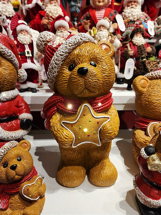 STANDING CHRISTMAS BEAR WITH RESIN STAR AND LED 39CM