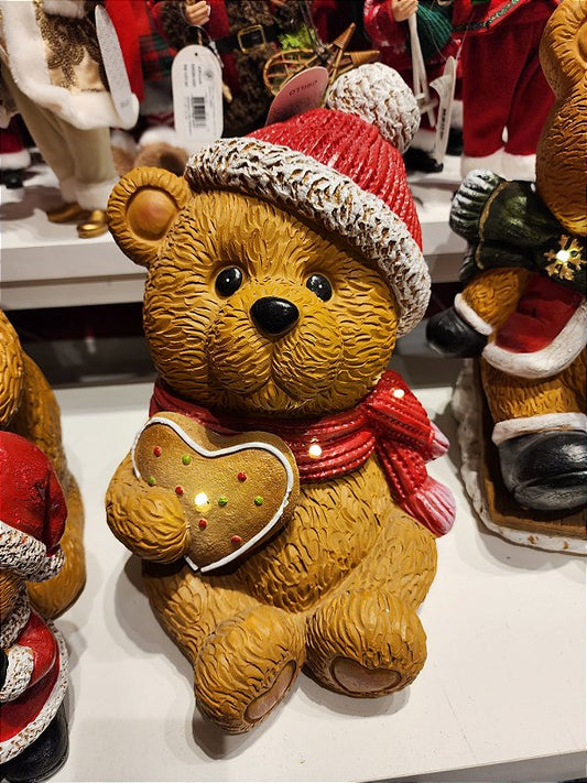 CHRISTMAS PRE-STORMER SITTING WITH RESIN HEART AND LED 32CM