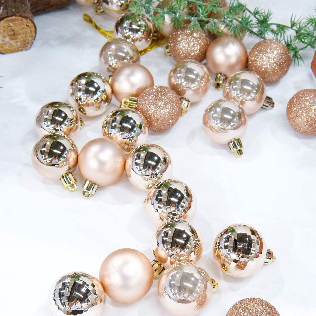 48 Champagne Christmas Tree Balls, 3 Glitter, Matte Smooth Model