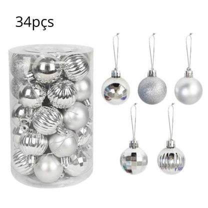 34 Mixed Silver Christmas Balls With Glitter 6cm