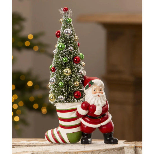 Retro Santa Claus Pulling Christmas Tree