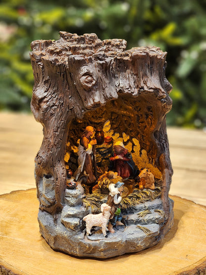 NATIVITY SCENE IN THE STONE WITH LIGHT CHRISTMAS VILLAGE SCENE