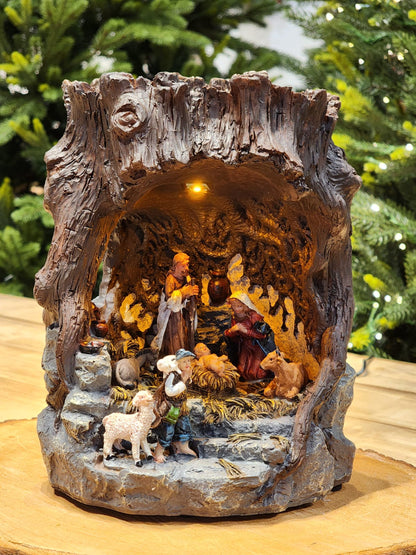 NATIVITY SCENE IN THE STONE WITH LIGHT CHRISTMAS VILLAGE SCENE