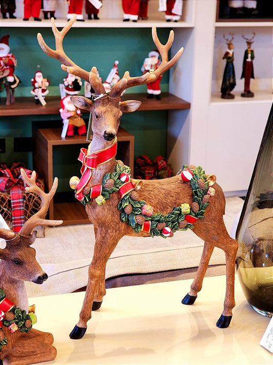 DECORATIVE STANDING REINDEER WITH CHRISTMAS GARLAND 47CM